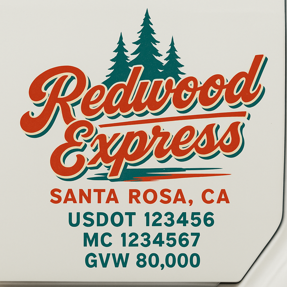 Custom Truck Door Decal Sticker Lettering Sign With Business Name, City-State, USDOT, MC, GVW, CA, KYU, VIN (Set of 2)