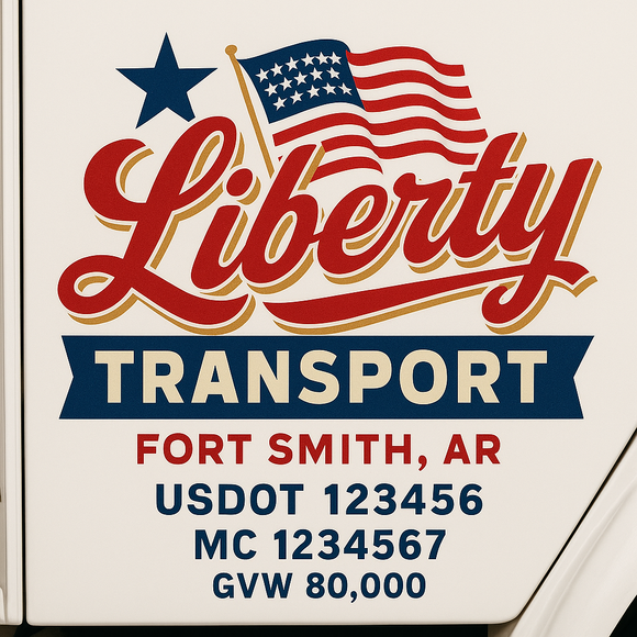 Custom Truck Door Decal Sticker Lettering Sign With Business Name, City-State, USDOT, MC, GVW, CA, KYU, VIN (Set of 2)