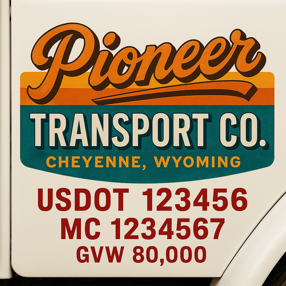 Custom Truck Door Decal Sticker Lettering Sign With Business Name, City-State, USDOT, MC, GVW, CA, KYU, VIN (Set of 2)