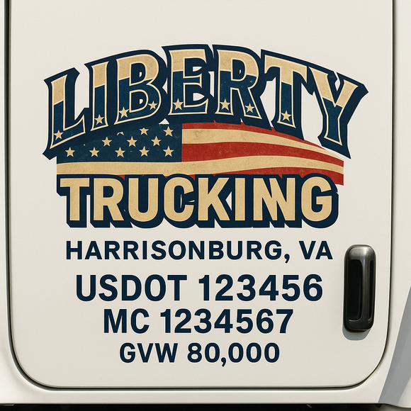 Custom Truck Door Decal Sticker Lettering Sign With Business Name, City-State, USDOT, MC, GVW, CA, KYU, VIN (Set of 2)