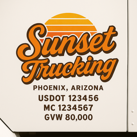Custom Truck Door Decal Sticker Lettering Sign With Business Name, City-State, USDOT, MC, GVW, CA, KYU, VIN (Set of 2)