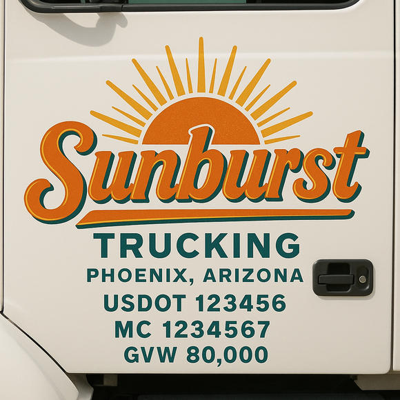 Custom Truck Door Decal Sticker Lettering Sign With Business Name, City-State, USDOT, MC, GVW, CA, KYU, VIN (Set of 2)