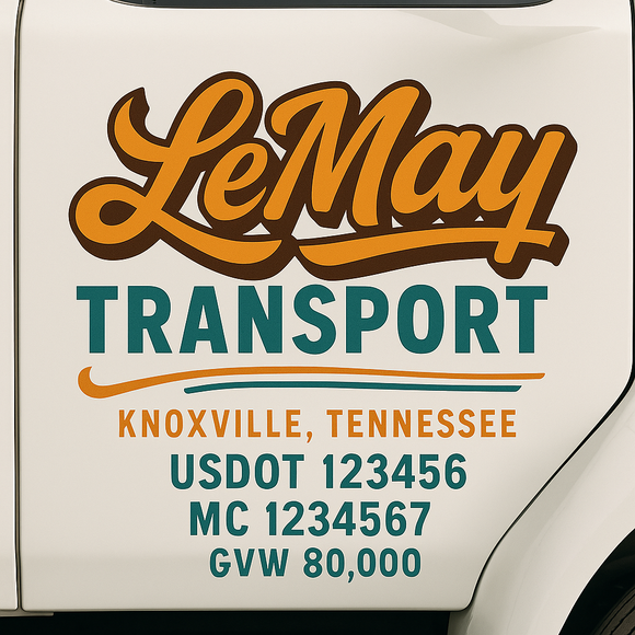 Custom Truck Door Decal Sticker Lettering Sign With Business Name, City-State, USDOT, MC, GVW, CA, KYU, VIN (Set of 2)
