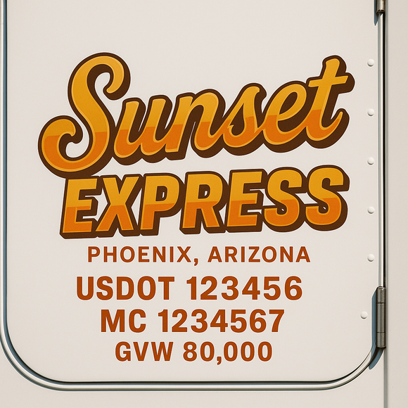 Custom Truck Door Decal Sticker Lettering Sign With Business Name, City-State, USDOT, MC, GVW, CA, KYU, VIN (Set of 2)