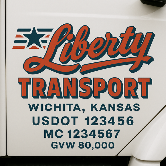 Custom Truck Door Decal Sticker Lettering Sign With Business Name, City-State, USDOT, MC, GVW, CA, KYU, VIN (Set of 2)