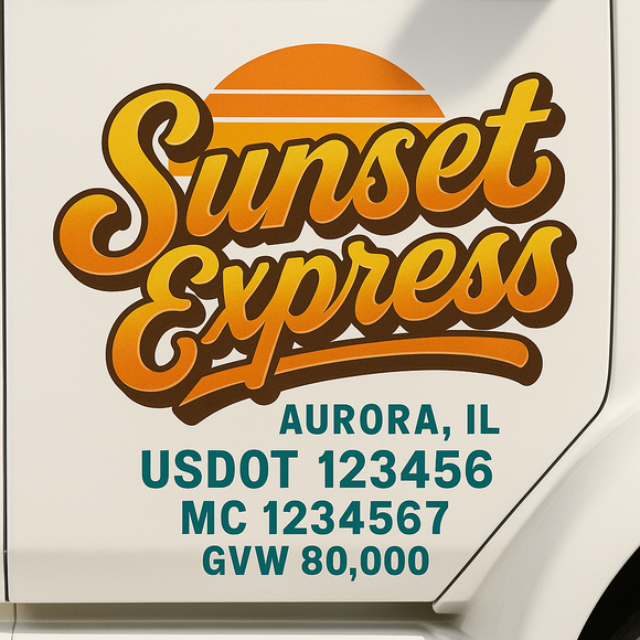 Custom Truck Door Decal Sticker Lettering Sign With Business Name, City-State, USDOT, MC, GVW, CA, KYU, VIN (Set of 2)