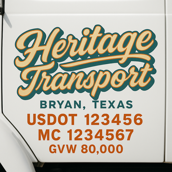 Custom Truck Door Decal Sticker Lettering Sign With Business Name, City-State, USDOT, MC, GVW, CA, KYU, VIN (Set of 2)