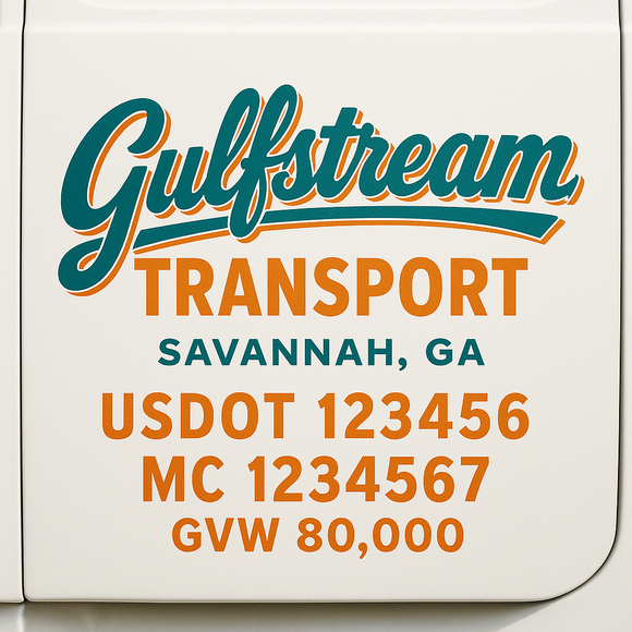 Custom Truck Door Decal Sticker Lettering Sign With Business Name, City-State, USDOT, MC, GVW, CA, KYU, VIN (Set of 2)