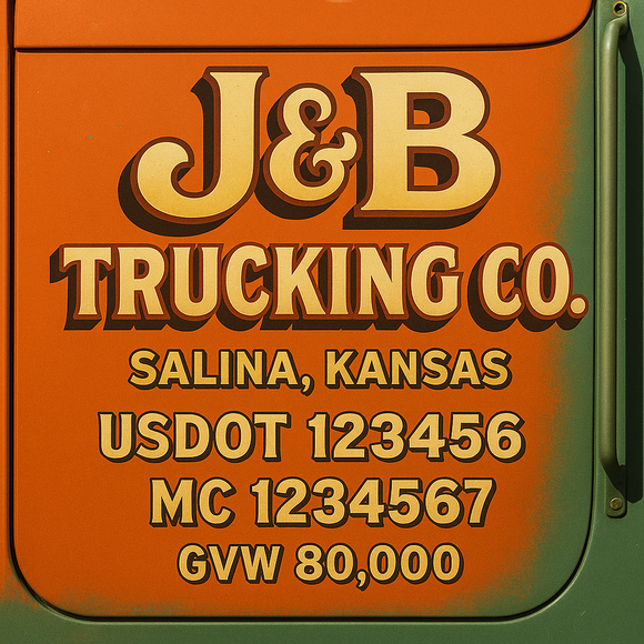 Custom Truck Door Decal Sticker Lettering Sign With Business Name, City-State, USDOT, MC, GVW, CA, KYU, VIN (Set of 2)