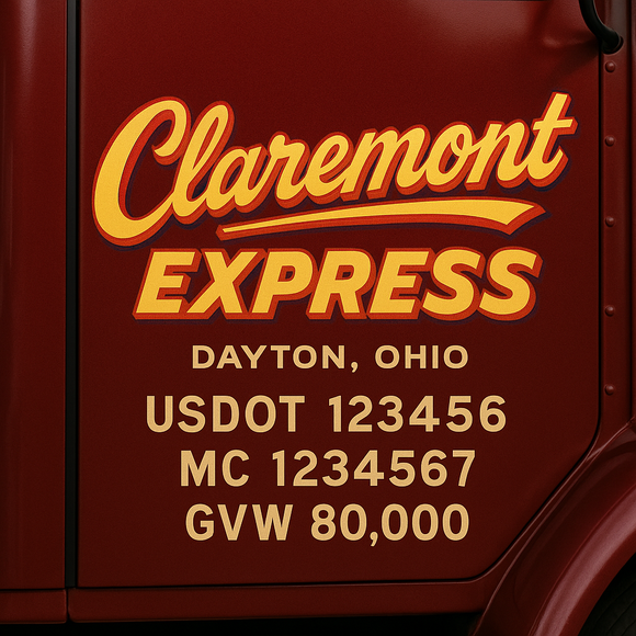 Custom Truck Door Decal Sticker Lettering Sign With Business Name, City-State, USDOT, MC, GVW, CA, KYU, VIN (Set of 2)