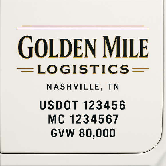 Custom Truck Door Decal Sticker Lettering Sign With Business Name, City-State, USDOT, MC, GVW, CA, KYU, VIN (Set of 2)