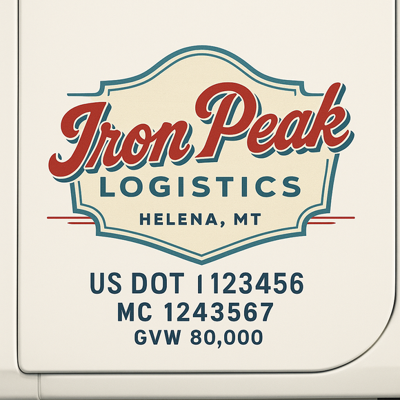 Custom Truck Door Decal Sticker Lettering Sign With Business Name, City-State, USDOT, MC, GVW, CA, KYU, VIN (Set of 2)