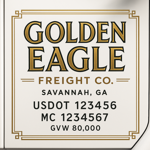 Custom Truck Door Decal Sticker Lettering Sign With Business Name, City-State, USDOT, MC, GVW, CA, KYU, VIN (Set of 2)