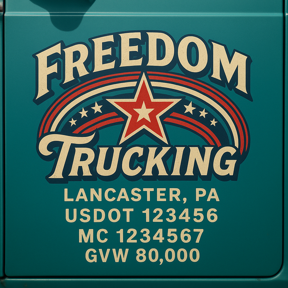 Custom Truck Door Decal Sticker Lettering Sign With Business Name, City-State, USDOT, MC, GVW, CA, KYU, VIN (Set of 2)