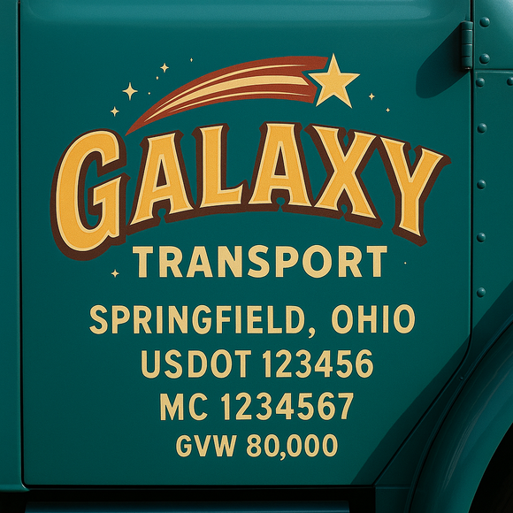 Custom Truck Door Decal Sticker Lettering Sign With Business Name, City-State, USDOT, MC, GVW, CA, KYU, VIN (Set of 2)