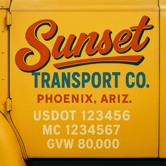 Custom Truck Door Decal Sticker Lettering Sign With Business Name, City-State, USDOT, MC, GVW, CA, KYU, VIN (Set of 2)