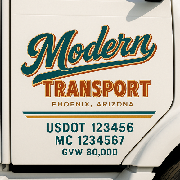 Custom Truck Door Decal Sticker Lettering Sign With Business Name, City-State, USDOT, MC, GVW, CA, KYU, VIN (Set of 2)