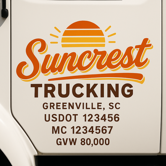 Custom Truck Door Decal Sticker Lettering Sign With Business Name, City-State, USDOT, MC, GVW, CA, KYU, VIN (Set of 2)