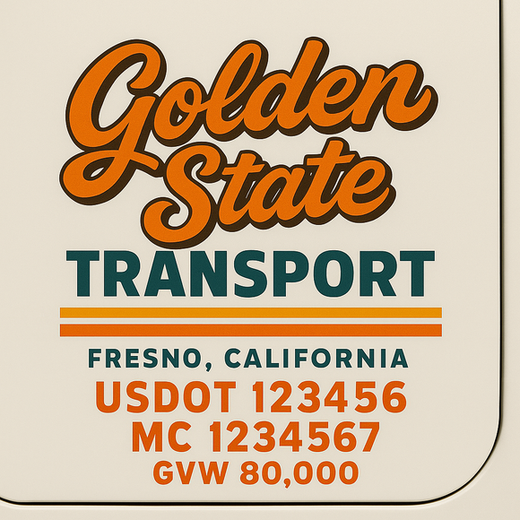 Custom Truck Door Decal Sticker Lettering Sign With Business Name, City-State, USDOT, MC, GVW, CA, KYU, VIN (Set of 2)