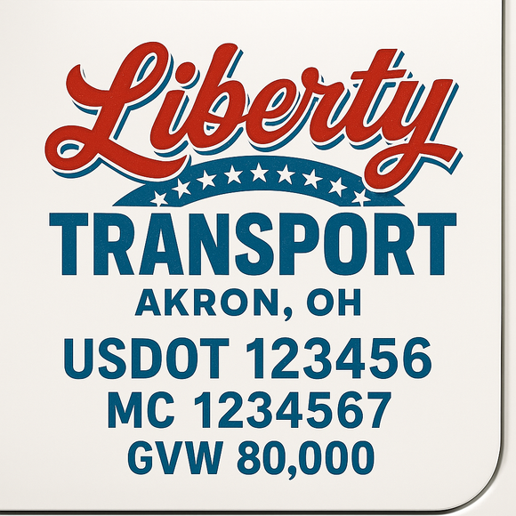 Custom Truck Door Decal Sticker Lettering Sign With Business Name, City-State, USDOT, MC, GVW, CA, KYU, VIN (Set of 2)