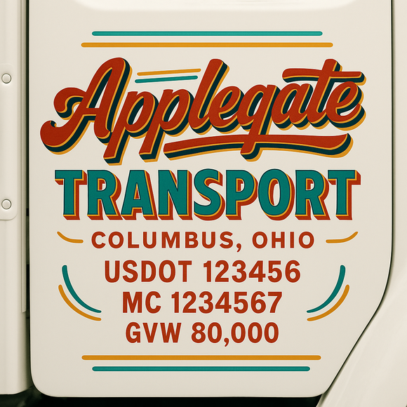 Custom Truck Door Decal Sticker Lettering Sign With Business Name, City-State, USDOT, MC, GVW, CA, KYU, VIN (Set of 2)