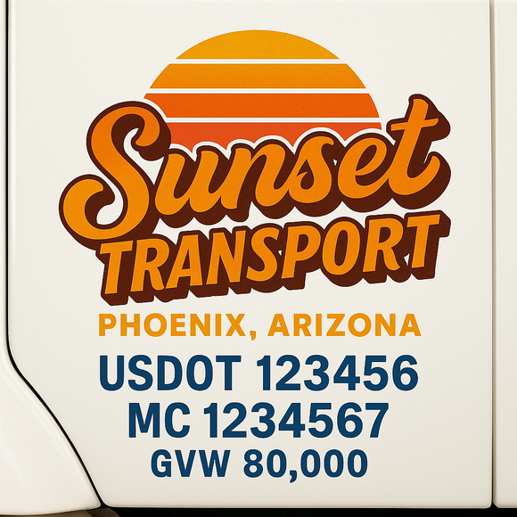 Custom Truck Door Decal Sticker Lettering Sign With Business Name, City-State, USDOT, MC, GVW, CA, KYU, VIN (Set of 2)