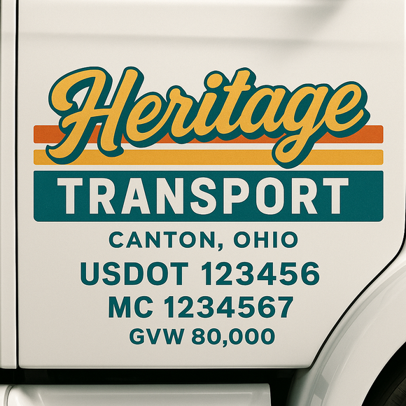 Custom Truck Door Decal Sticker Lettering Sign With Business Name, City-State, USDOT, MC, GVW, CA, KYU, VIN (Set of 2)