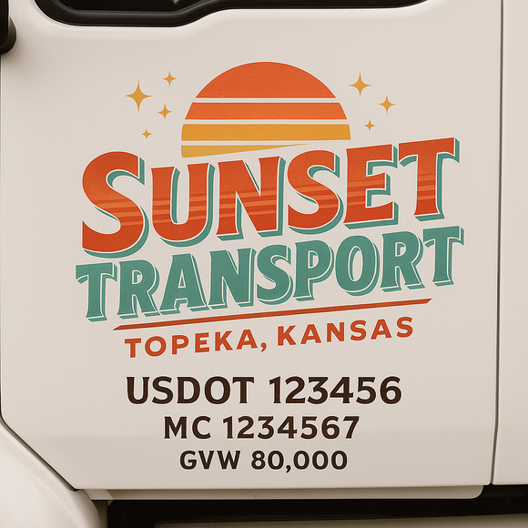 Custom Truck Door Decal Sticker Lettering Sign With Business Name, City-State, USDOT, MC, GVW, CA, KYU, VIN (Set of 2)