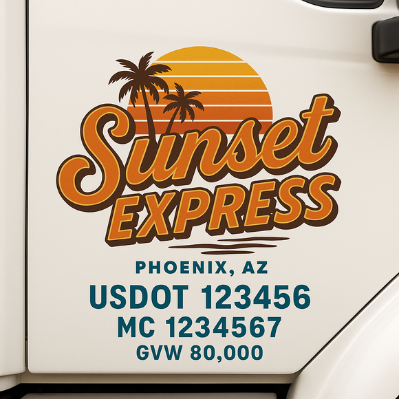 Custom Truck Door Decal Sticker Lettering Sign With Business Name, City-State, USDOT, MC, GVW, CA, KYU, VIN (Set of 2)