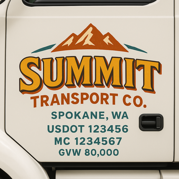 Custom Truck Door Decal Sticker Lettering Sign With Business Name, City-State, USDOT, MC, GVW, CA, KYU, VIN (Set of 2)