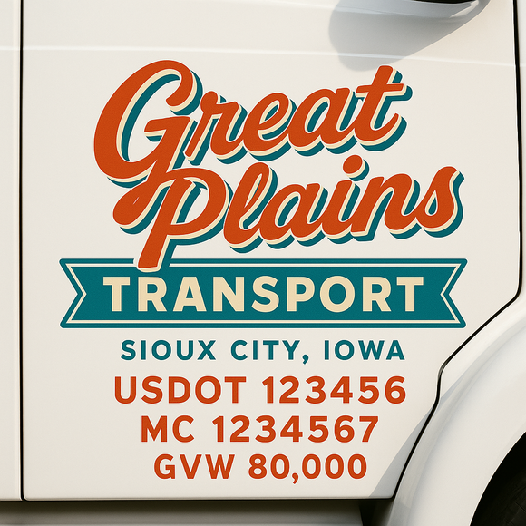 Custom Truck Door Decal Sticker Lettering Sign With Business Name, City-State, USDOT, MC, GVW, CA, KYU, VIN (Set of 2)