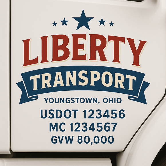 Custom Truck Door Decal Sticker Lettering Sign With Business Name, City-State, USDOT, MC, GVW, CA, KYU, VIN (Set of 2)