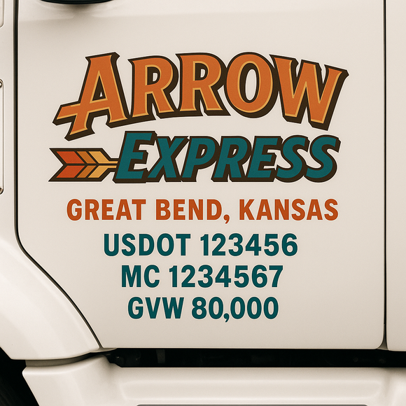 Custom Truck Door Decal Sticker Lettering Sign With Business Name, City-State, USDOT, MC, GVW, CA, KYU, VIN (Set of 2)