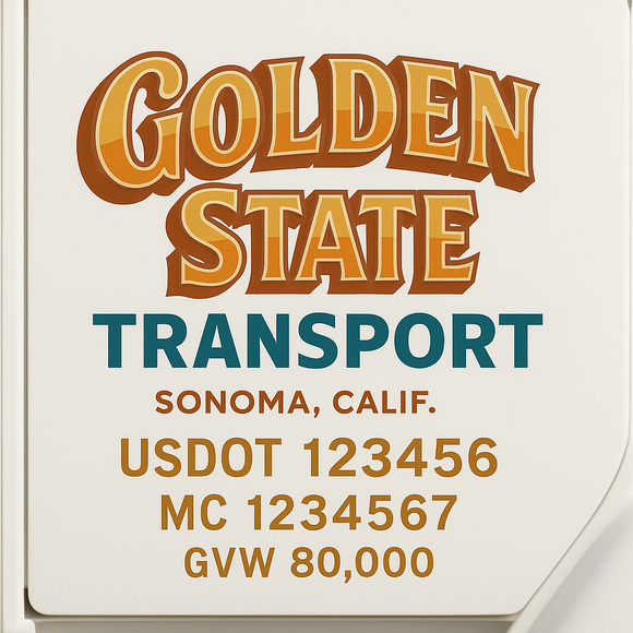 Custom Truck Door Decal Sticker Lettering Sign With Business Name, City-State, USDOT, MC, GVW, CA, KYU, VIN (Set of 2)