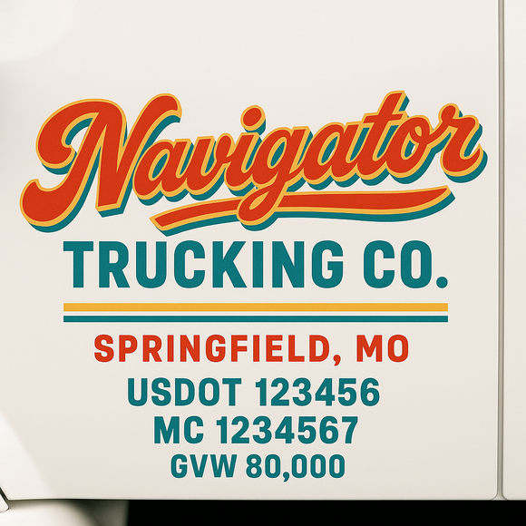 Custom Truck Door Decal Sticker Lettering Sign With Business Name, City-State, USDOT, MC, GVW, CA, KYU, VIN (Set of 2)