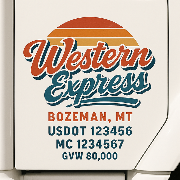 Custom Truck Door Decal Sticker Lettering Sign With Business Name, City-State, USDOT, MC, GVW, CA, KYU, VIN (Set of 2)