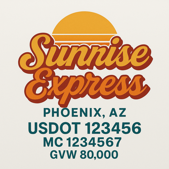 Custom Truck Door Decal Sticker Lettering Sign With Business Name, City-State, USDOT, MC, GVW, CA, KYU, VIN (Set of 2)