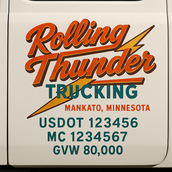Custom Truck Door Decal Sticker Lettering Sign With Business Name, City-State, USDOT, MC, GVW, CA, KYU, VIN (Set of 2)