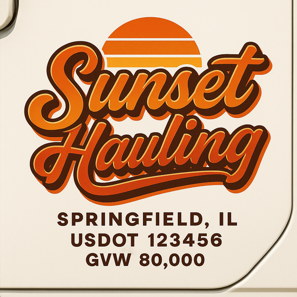 Custom Truck Door Decal Sticker Lettering Sign With Business Name, City-State, USDOT, MC, GVW, CA, KYU, VIN (Set of 2)