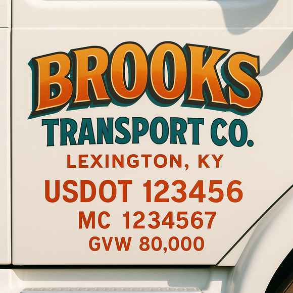 Custom Truck Door Decal Sticker Lettering Sign With Business Name, City-State, USDOT, MC, GVW, CA, KYU, VIN (Set of 2)