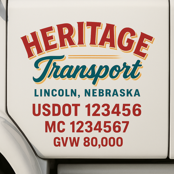 Custom Truck Door Decal Sticker Lettering Sign With Business Name, City-State, USDOT, MC, GVW, CA, KYU, VIN (Set of 2)