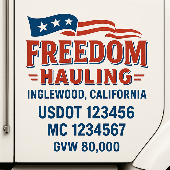 Custom Truck Door Decal Sticker Lettering Sign With Business Name, City-State, USDOT, MC, GVW, CA, KYU, VIN (Set of 2)