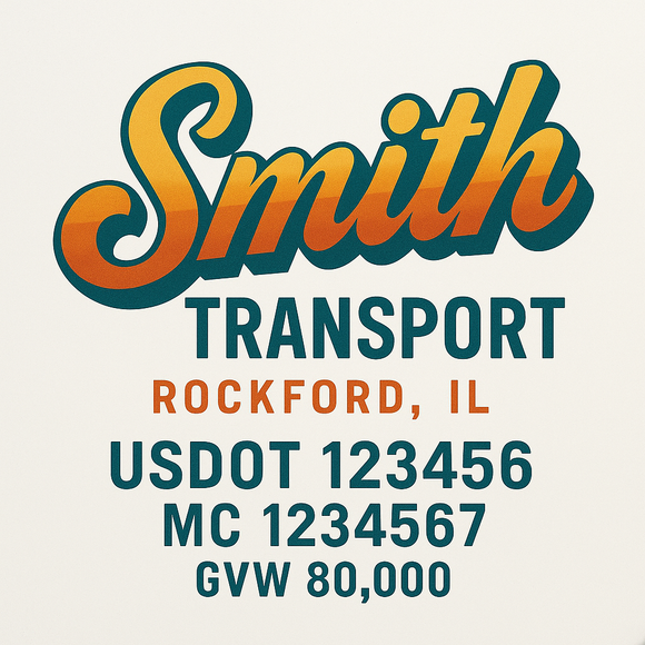 Custom Truck Door Decal Sticker Lettering Sign With Business Name, City-State, USDOT, MC, GVW, CA, KYU, VIN (Set of 2)