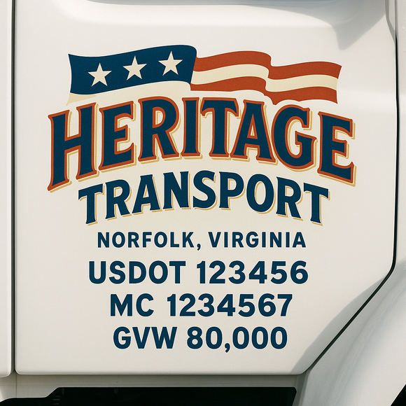 Custom Truck Door Decal Sticker Lettering Sign With Business Name, City-State, USDOT, MC, GVW, CA, KYU, VIN (Set of 2)