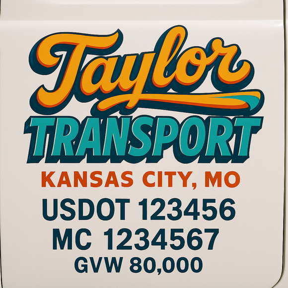 Custom Truck Door Decal Sticker Lettering Sign With Business Name, City-State, USDOT, MC, GVW, CA, KYU, VIN (Set of 2)