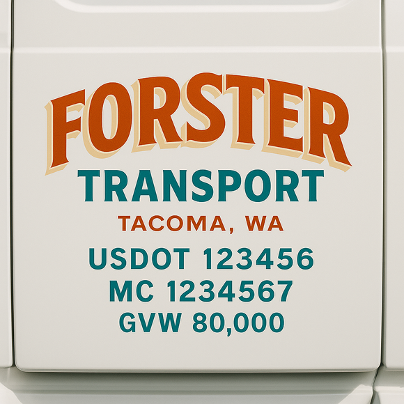 Custom Truck Door Decal Sticker Lettering Sign With Business Name, City-State, USDOT, MC, GVW, CA, KYU, VIN (Set of 2)