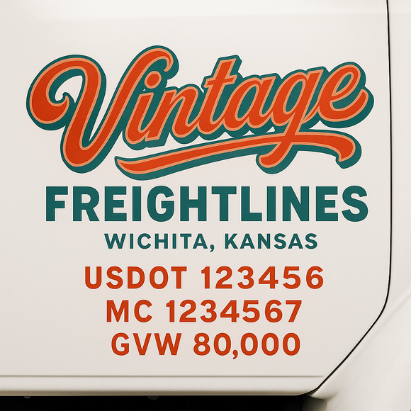 Custom Truck Door Decal Sticker Lettering Sign With Business Name, City-State, USDOT, MC, GVW, CA, KYU, VIN (Set of 2)