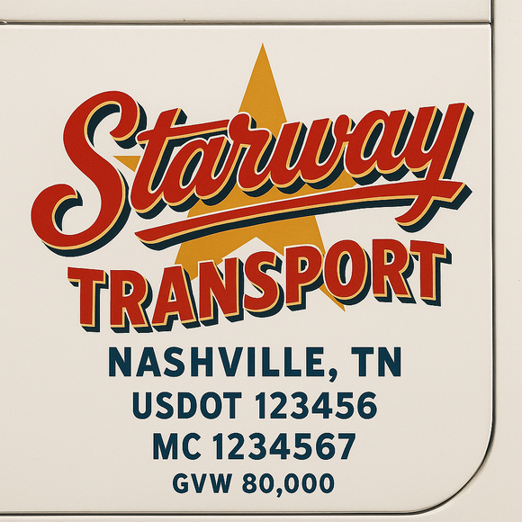 Custom Truck Door Decal Sticker Lettering Sign With Business Name, City-State, USDOT, MC, GVW, CA, KYU, VIN (Set of 2)