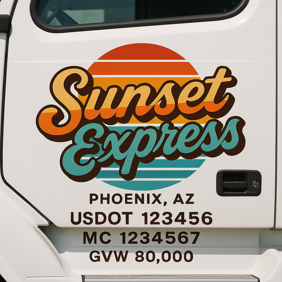 Custom Truck Door Decal Sticker Lettering Sign With Business Name, City-State, USDOT, MC, GVW, CA, KYU, VIN (Set of 2)