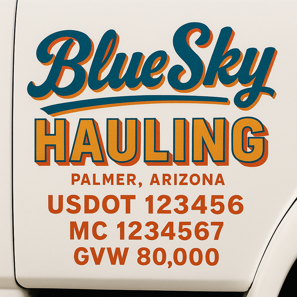 Custom Truck Door Decal Sticker Lettering Sign With Business Name, City-State, USDOT, MC, GVW, CA, KYU, VIN (Set of 2)